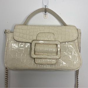Zara Cream Croc Crossbody Top Handle Bag